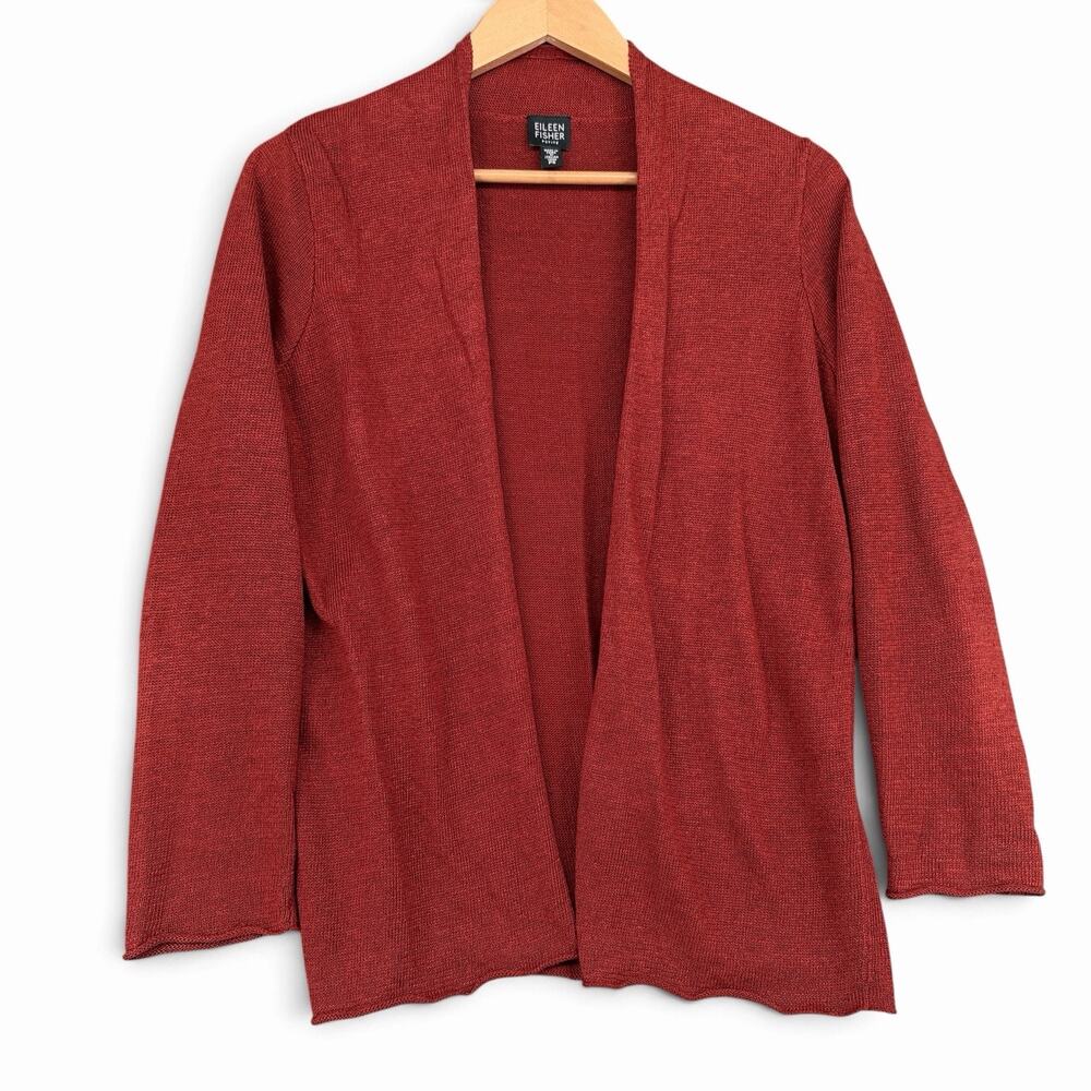 Eileen Fisher Cardigan Petite S Sweater Rusty Red Linen Italian Lagenlook